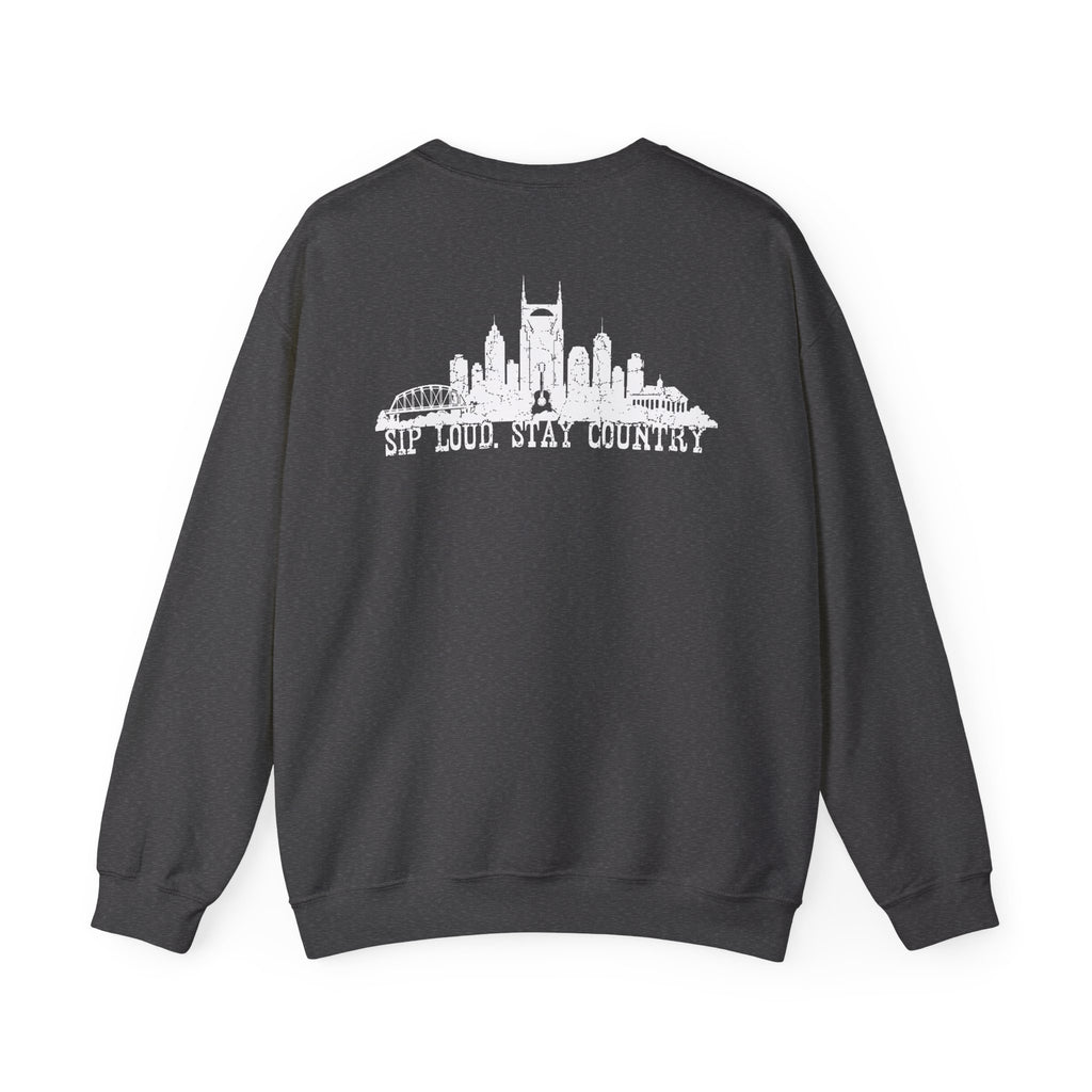 Nashville Drinking Club Crewneck Sweatshirt — 'Sip Loud, Stay Country' Skyline Pullover