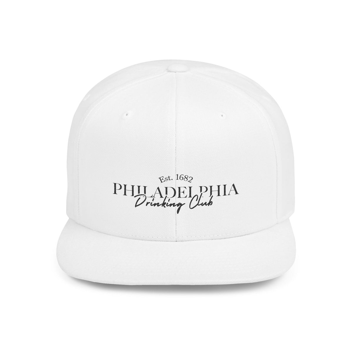 Philadelphia Drinking Club Flat Bill Snapback Hat — Est. 1682 Embroidered Cap