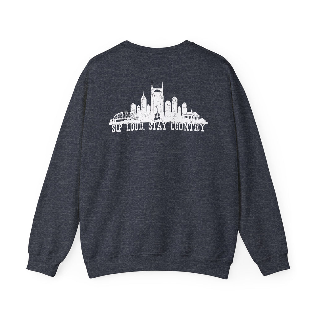 Nashville Drinking Club Crewneck Sweatshirt — 'Sip Loud, Stay Country' Skyline Pullover