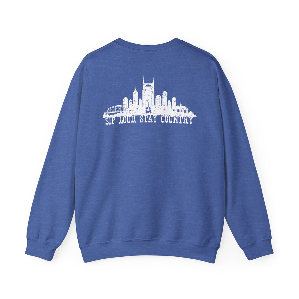 Nashville Drinking Club Crewneck Sweatshirt — 'Sip Loud, Stay Country' Skyline Pullover