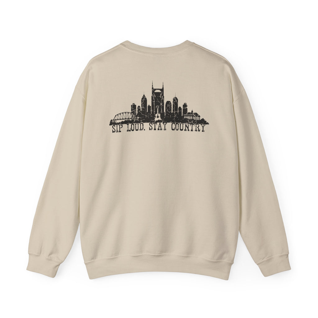 Nashville Drinking Club Crewneck Sweatshirt — 'Sip Loud, Stay Country' Skyline Pullover