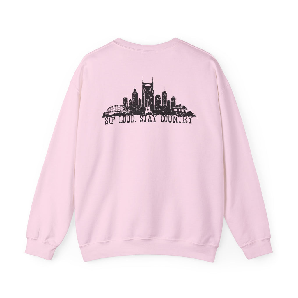 Nashville Drinking Club Crewneck Sweatshirt — 'Sip Loud, Stay Country' Skyline Pullover