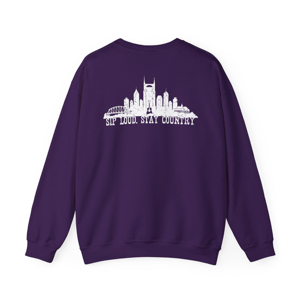 Nashville Drinking Club Crewneck Sweatshirt — 'Sip Loud, Stay Country' Skyline Pullover