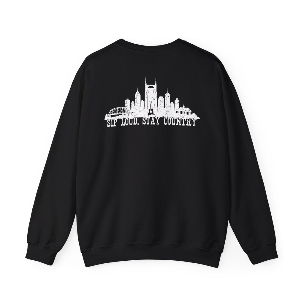 Nashville Drinking Club Crewneck Sweatshirt — 'Sip Loud, Stay Country' Skyline Pullover