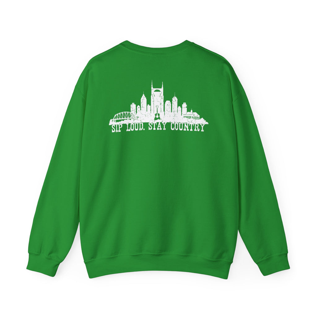 Nashville Drinking Club Crewneck Sweatshirt — 'Sip Loud, Stay Country' Skyline Pullover
