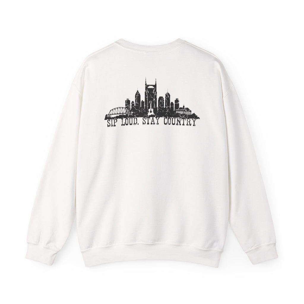 Nashville Drinking Club Crewneck Sweatshirt — 'Sip Loud, Stay Country' Skyline Pullover